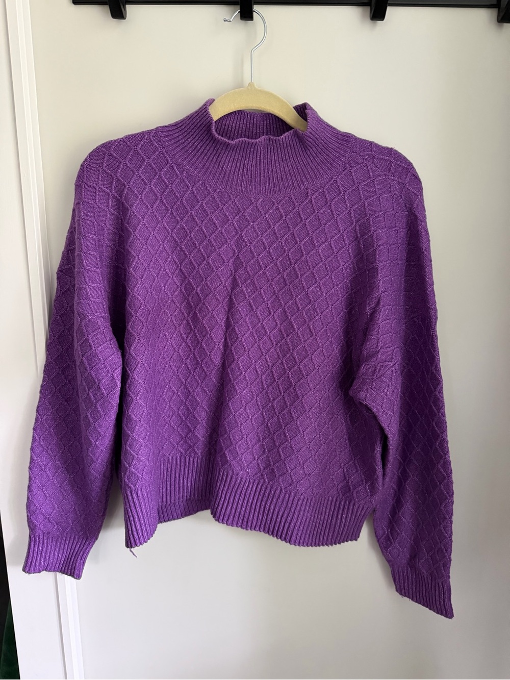 Fat Face Purple Mock Neck Diamond-Knit Sweater